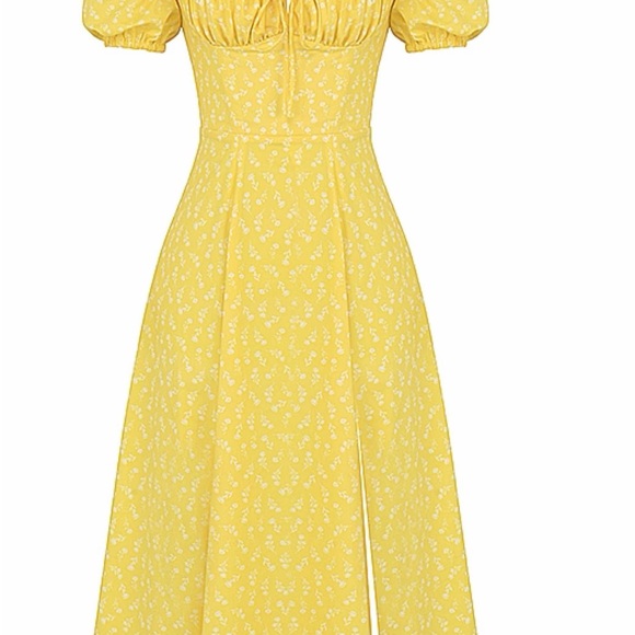 House of CB Yellow Puff-Sleeve Maxi Dress with Front Slit - Picture 2 of 6